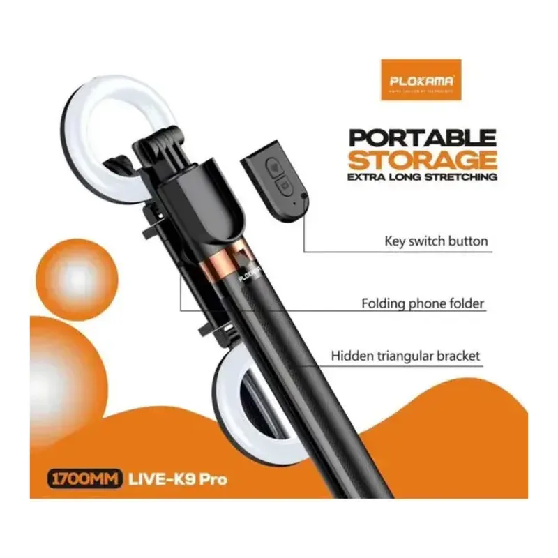 Plokama K9 Pro Double LED Selfie Stick Tripod — Detail 2